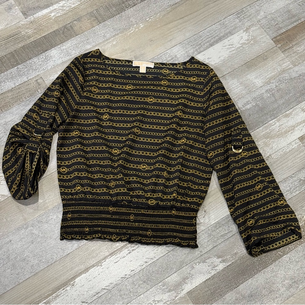 Black and Gold Chain Print Women's Top